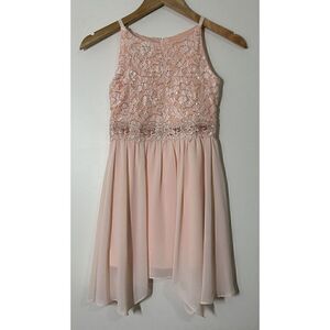 BCX Big Girls Lace Handkerchief Hem Skater Dress Med Pink Size 7